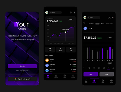 Crypto Wallet app bitcoin blockchain btc clean clean ui crypto cryptocurrency cryptotrading defi design ethereum investing minimalistic mobile money nft send trading ui