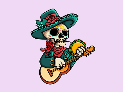 Hacienda Lolita character design design graphic design guitar illustration logo logo design mariachi mariachi outfit mariachi skull mexican mexican cuisine mexican logo rose skull skull logo sombrero taco taco logo vector