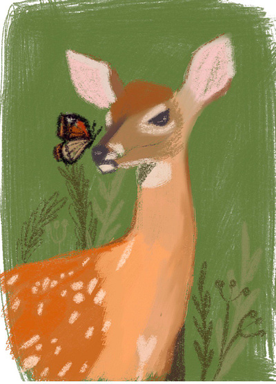 Gentle Deer animals book butterfly children book illustration deer digital forest illustration kids naive wildlife