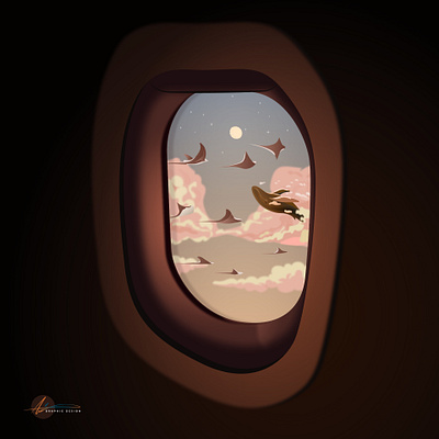 Sky At Plane Fantastic fantastic fish glass illustration moon plane sky whale