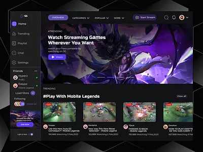 SG | Streaming Platform broadcast broadcasting dashboard dashboard game design game streaming online streaming platform play player stream streamer streaming twitch ui ux video platform video streaming web