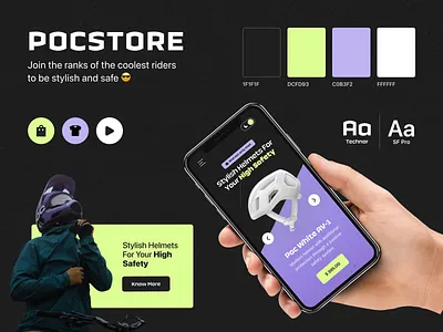 Pocstore – Visual Identity for Sport Product branding clean creative dark equipment identity interface landing minimalism motorcycles presentation product promo sport startup ui ux visual web website