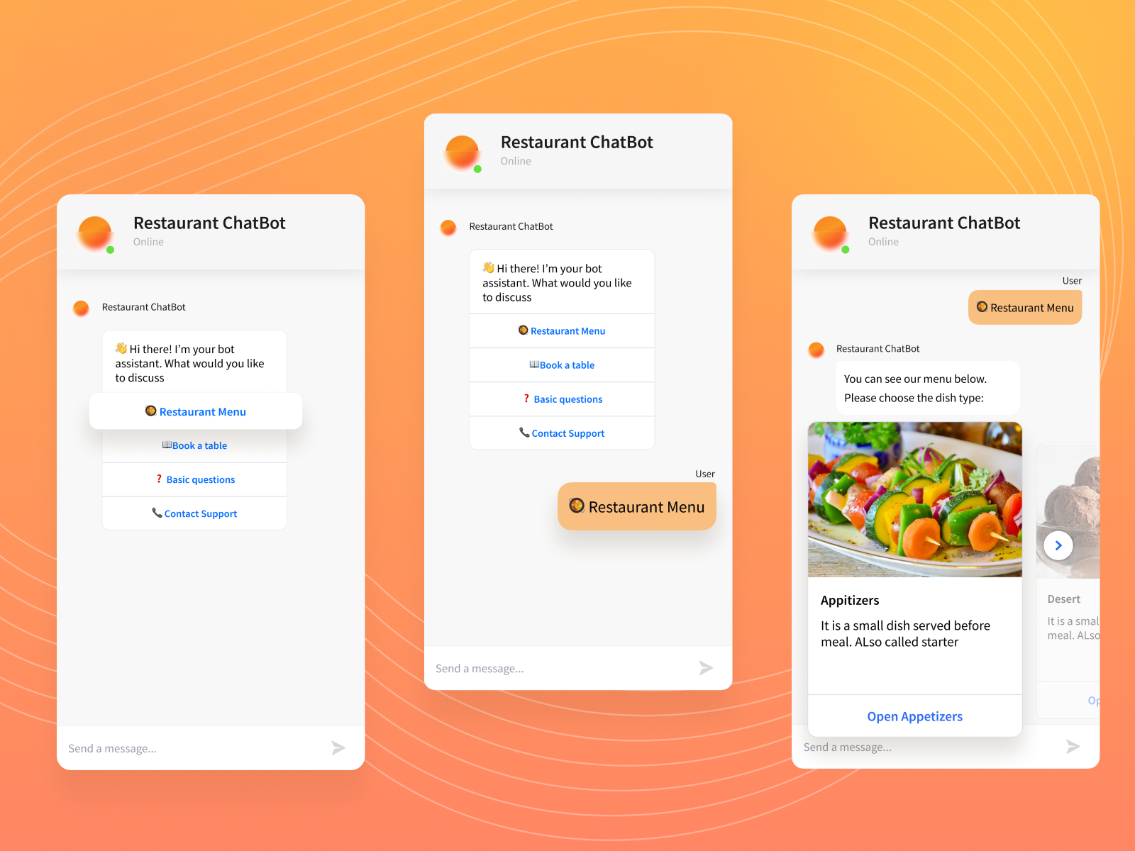 Chatbot design for restaurants chat chatbot chatbot design design graphic design illuminz restaurant chat ui
