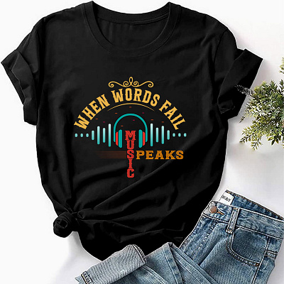 When words fail music speaks typography T shirt design black clothing colorful design fashion guitar headphone illustration logo music sing speaks tshirt typography vector word