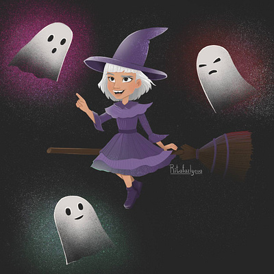 The Little Witch and the ghosts character design childrens childrens book digital art drawing illustration kids illustration witch