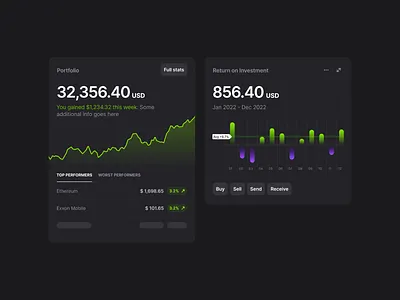 Dashboard Components Dark Mode cards chart component crypto dark mode dashboard design system finance financial dashboard fintech mobile app portfolio product design saas ui ux design web app