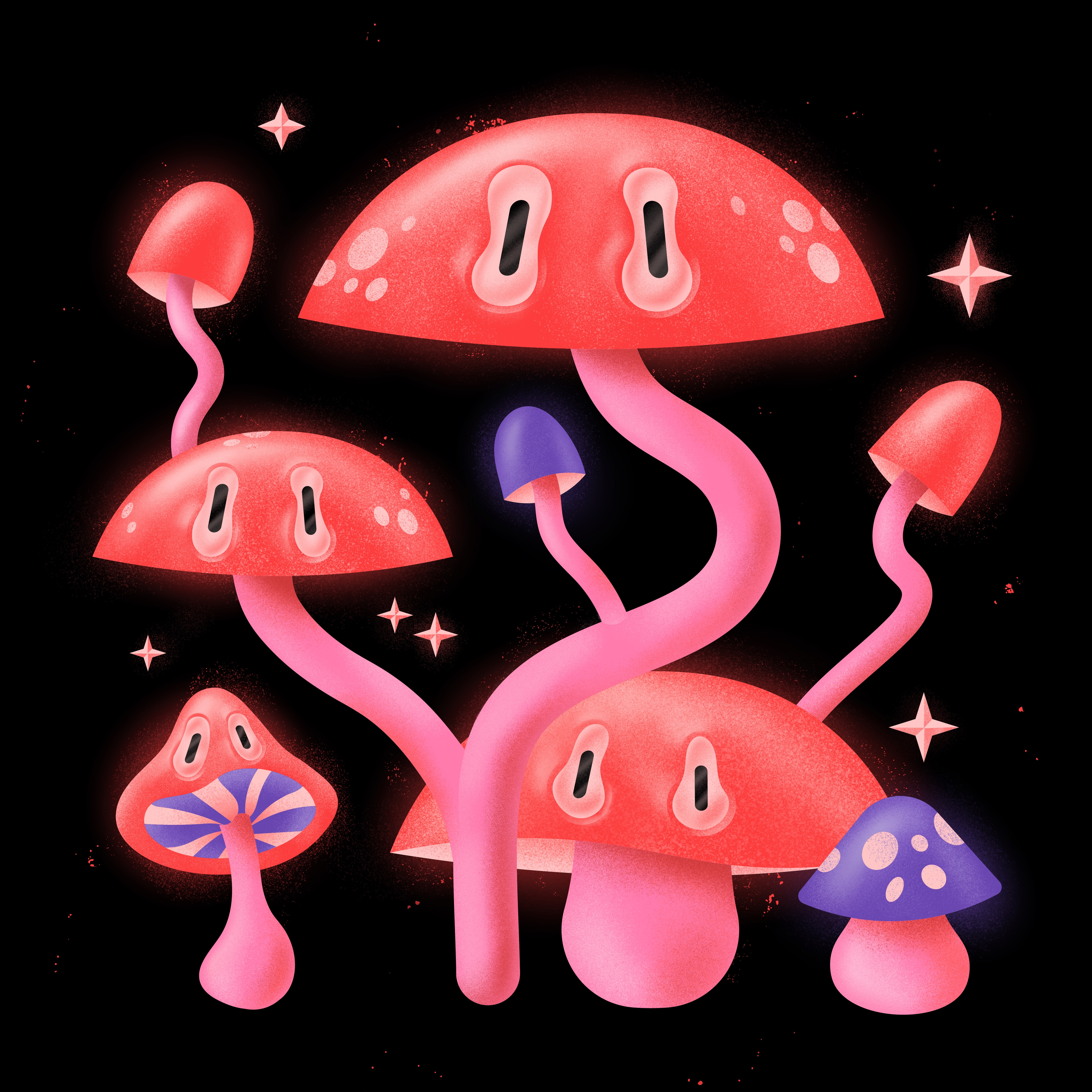 Fungus 🍄 adobe article digitalart editorial eyes fungus googly eyes gradient grain illustration illustrator magazine mushroom mushrooms procreate shroom spores vector