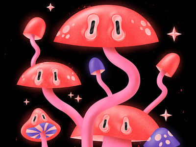 Fungus 🍄 adobe article digitalart editorial eyes fungus googly eyes gradient grain illustration illustrator magazine mushroom mushrooms procreate shroom spores vector