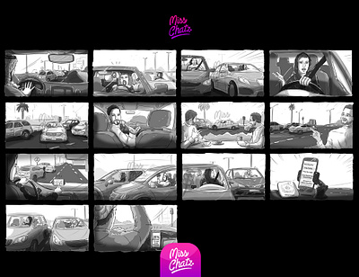 'The Drive' Storyboard advertising arab branding bw cars cute design drive film freelance illustration logo movie production sketch storyboard