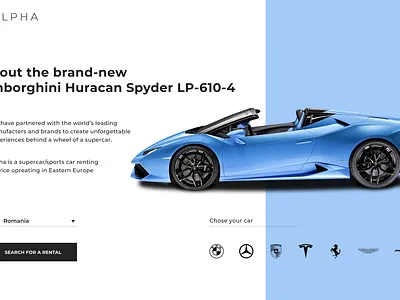 Alpha renting supercars branding graphic design ui