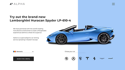 Alpha renting supercars branding graphic design ui