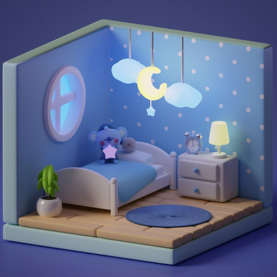 Koya in Isometric Bedroom 3D Model art bed bedroom bt21 koya