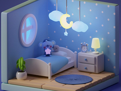 Koya in Isometric Bedroom 3D Model art bed bedroom bt21 koya