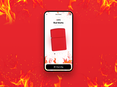 Zippo - Red Matte Product detail page concept design figma fire minimal mobile mobileview productdetail productred red rock ui ux zippo