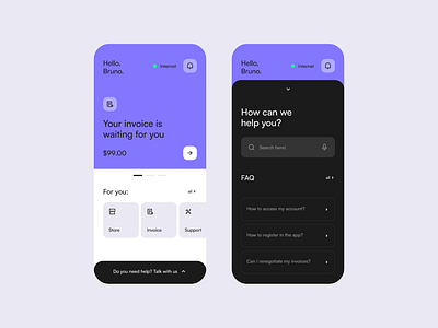Weekly 09 app black chat cool design faq fun help interface layout menu minimal product purple talk ui ux