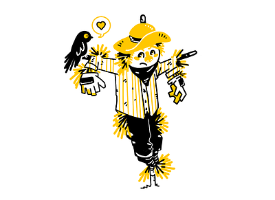 Scarecrow clean crow illustration one color spot illustration vector yellow