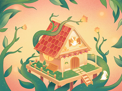 A tree house in the forest color hut illustration rabbit spring teman treehouse