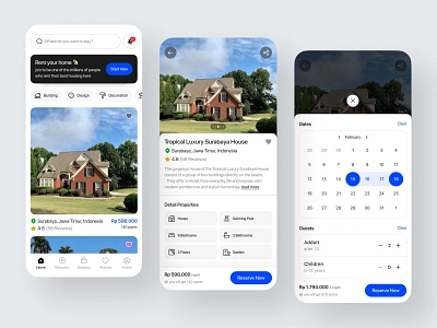 Real Estate Mobile App agent airbnb app booking clean design home hostel hotel house housing mobile real estate rent rental ui ux villa