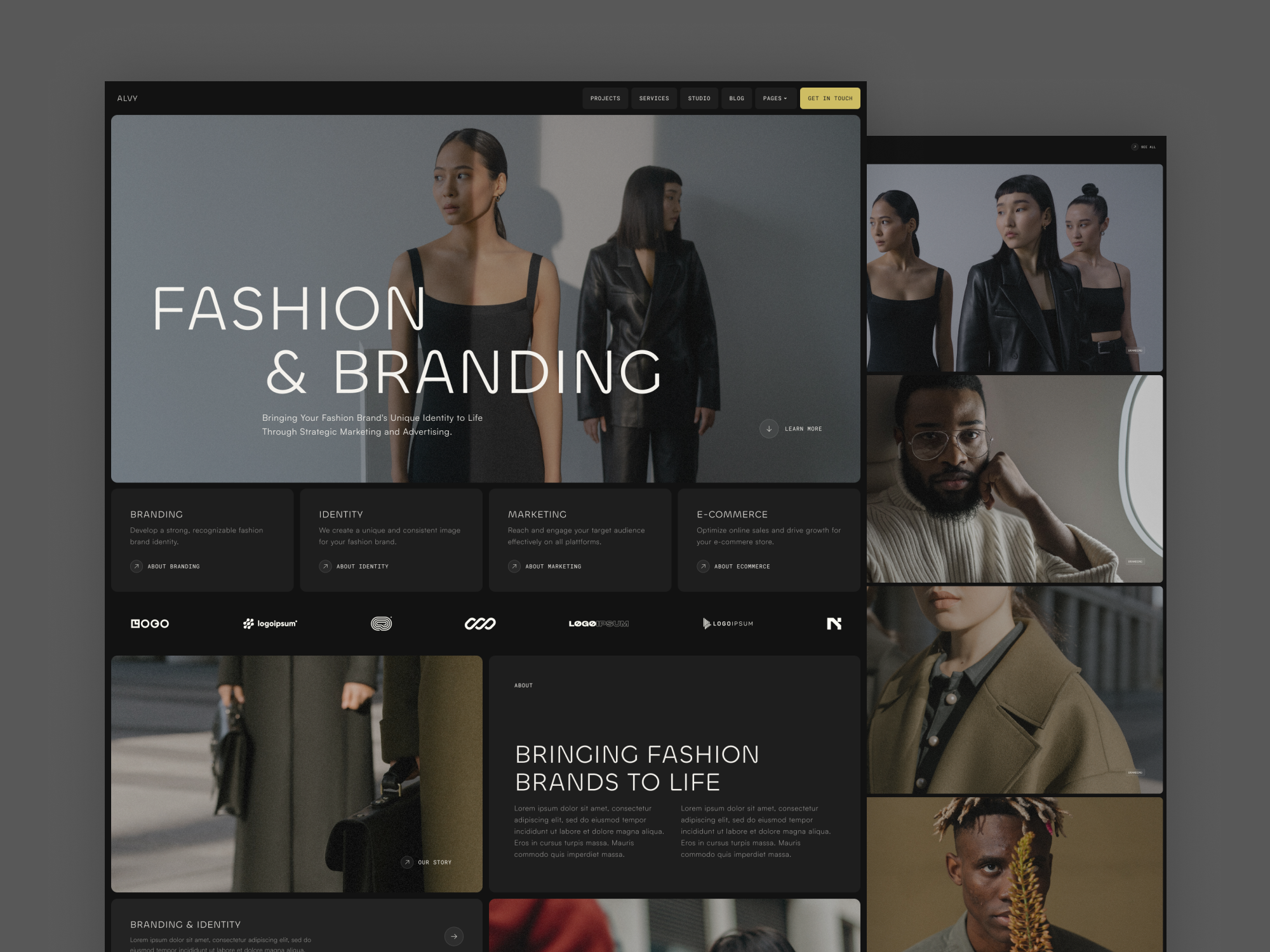 Alvy - Agency & Portfolio Template agency blog dark design ecommerce fashion freelance portfolio template ui web design webdesign webflow website