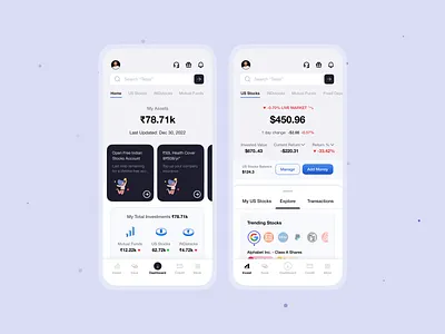 Fintech Trading App | IND Money Clean Version app app design branding clean finance financial fintech ios app design ios apps ios design minimal minimal ui designs mobile app money app trading app trading app design ui ui design