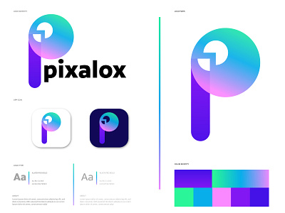 Pixalox logo design || P letter abstract app logo brand brand identity branding colorful concept design gradient illustration letter mark lettermark lettter p logo logo design branding logodesign logotype minimalist modern modern logo