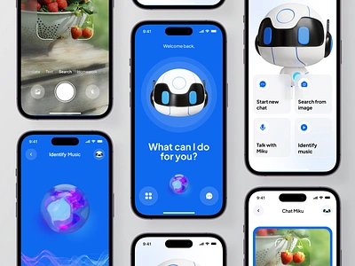 Miku - Mobile Chat Bot 3d animation app blue bot chat chat app chat bot chat bubble chatbot chatgpt chatting google lens mobile mobile app mobile ui shazam siri ui