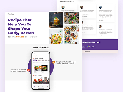 Healthy Food Recipe Landing Page design diet healthy landingpage marketing recipee ui ux website