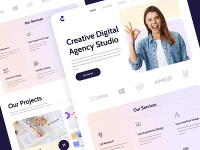 Digital Agency Website UI agency branding color design digital graphic design illustration landingpage logo minimal trendy ui uiux ux vector webdesign website