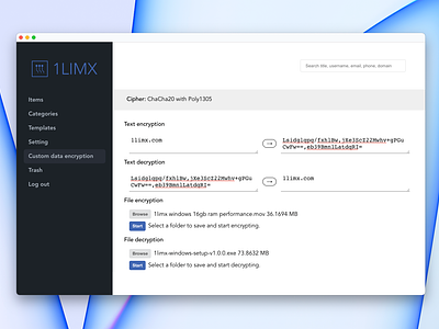 Desktop App UI - 1LimX Custom Data Encryption app app design backup biometric design desktop app design encrypt file encrypt message encrypted data vault encrypted file vault encryption file manager macos password generator password keeper password manager privacy secure file vault security ui design