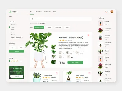 Plant Shop - ecommerce landing page checkout clean concept dashboard design ecommerce filter home landing page minimal plant ui ui design web design