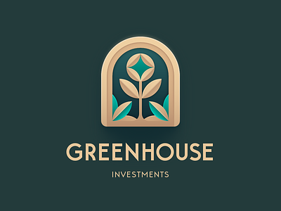 Greenhouse 3d art branding broker coin deco flower gold green illustration investment logo vector volume
