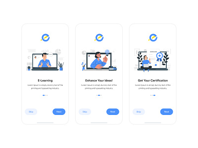 Onboarding screens for e-learning app branding design graphic design illustration logo typography ui ux vector web