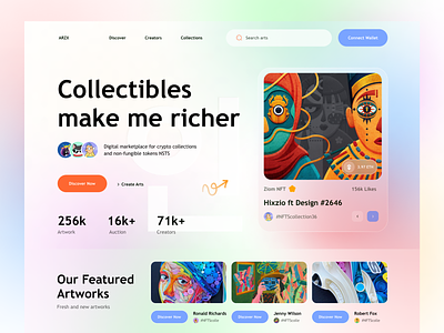 NFT Marketplace Homepage Design bitcoin blockchain crypto art cryptocurrency eth financial gradient illustration interface landing page marketplace metaverse modern nft website nft homepage nft marketplace website nft ui nft website design nfts token web3