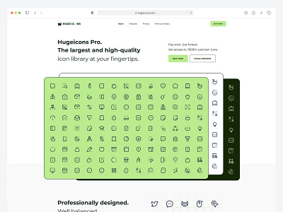 Hugeicons Pro clean huge icons landing page ui ux website