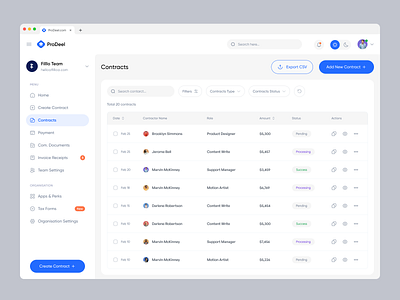 ProDeel - Contracts List Page by Rafiqur Rahman for Filllo Design ...