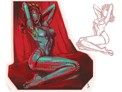 Left from Atomic Heart [digital sketch] android atomic heart character concept art design digital painting digital sketch illustration pakowacz photoshop pinup sketching twins