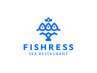Fishress brand branding crown fish logo logotype minimalism nature restourant sea