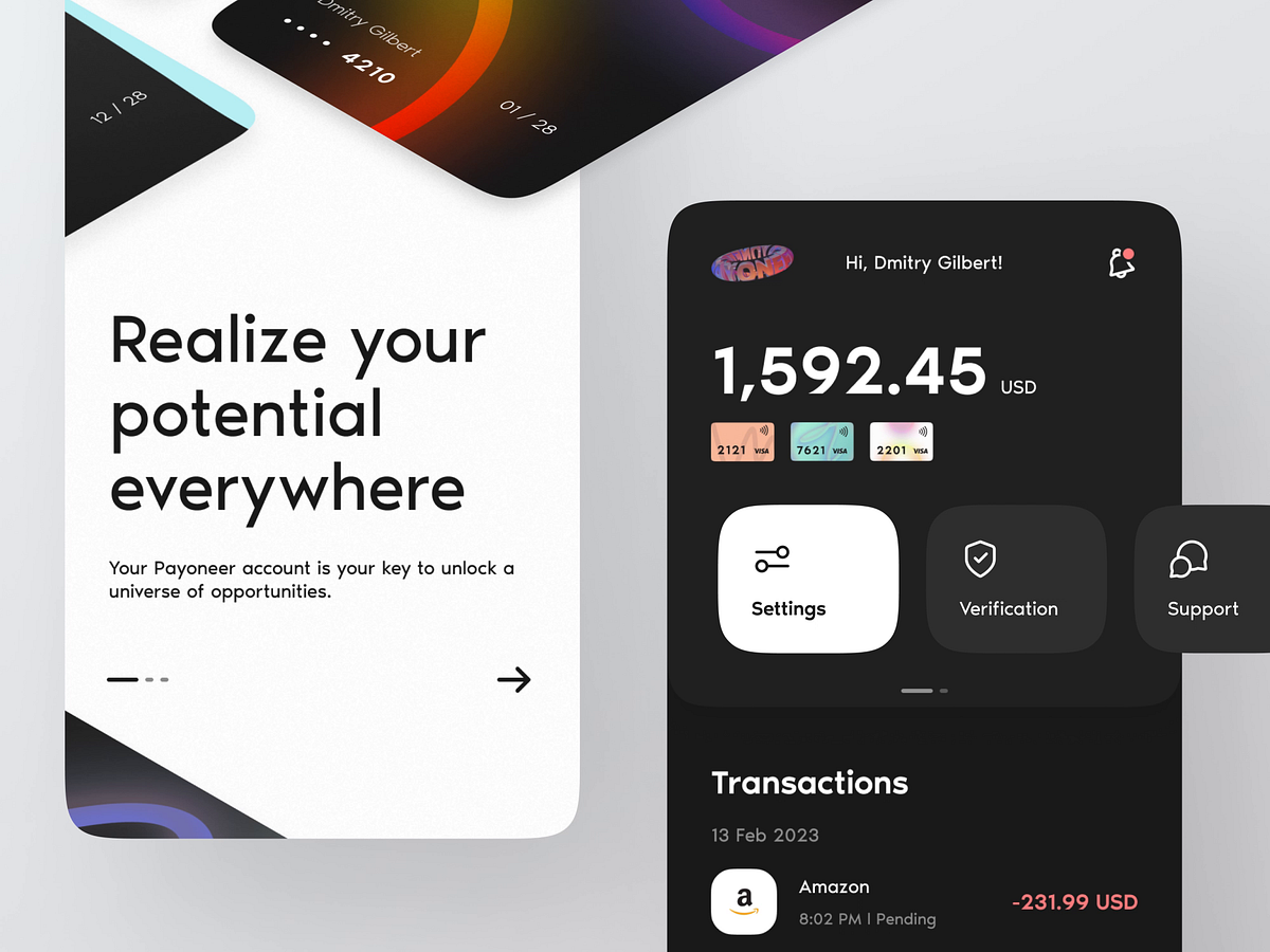 Payoneer App Redesign Concept: bank app ui by Ronas IT | UI/UX Team on ...