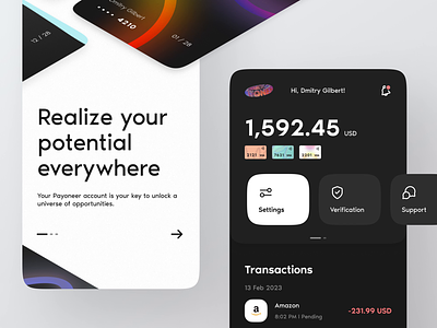 Payoneer App Redesign Concept: animation app bank banking card credit card design finance financial fintech app mobile ui