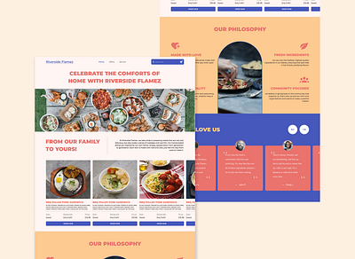 Riverside flamez - Food joint home page webapp app branding design dish ecommerce flamez food food joint illustration joint logo recipes restaurant riverside testimonials ui uiux