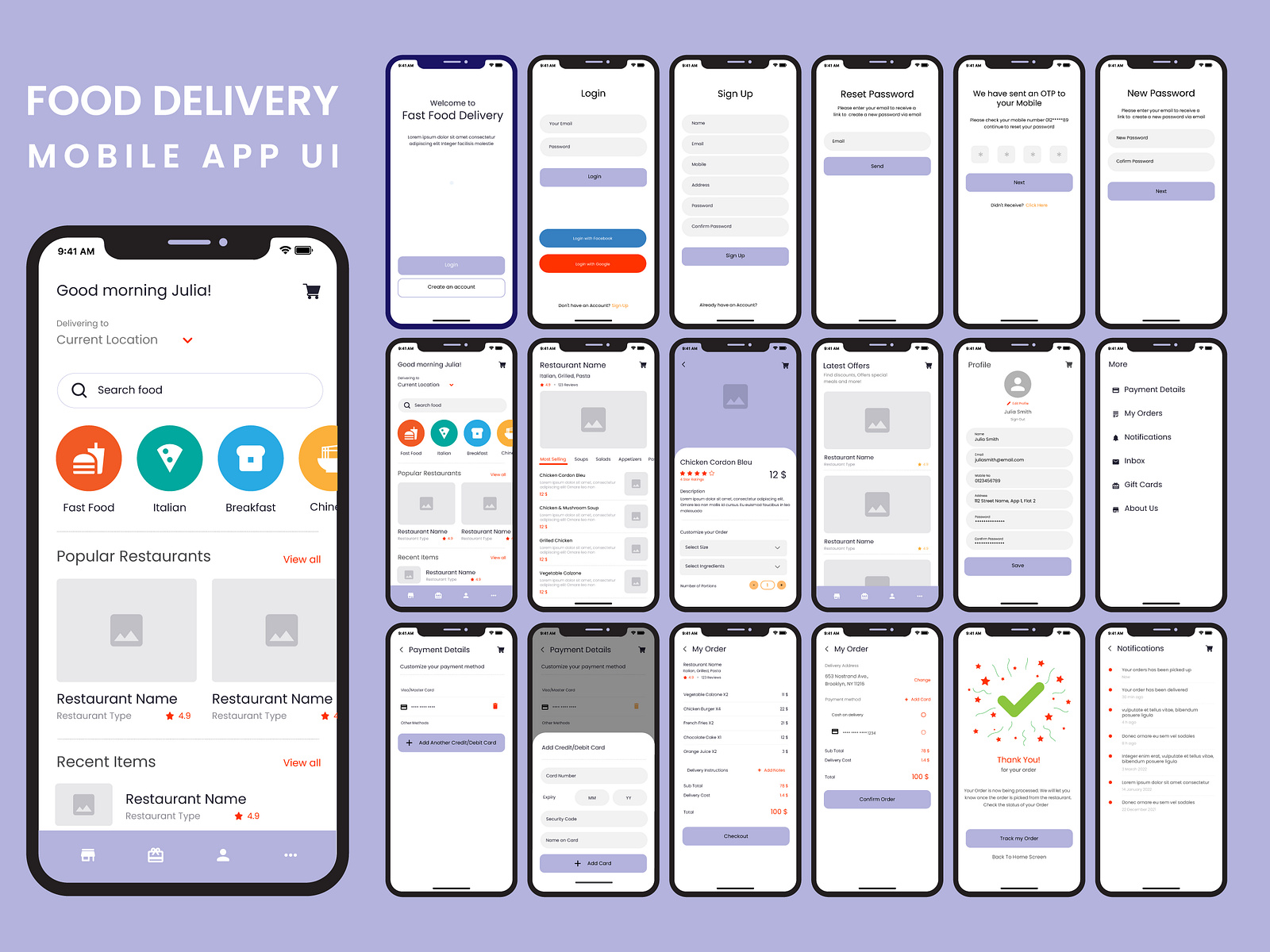 Food delivery mobile app UI template by RioCloud on Dribbble
