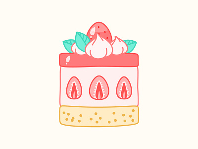 Strawberry cake 2d cafe cake cartoon cute dessert food icon illustration logo sticker strawberry summer sweet vector