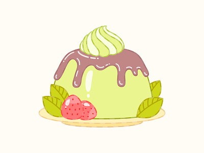 Matcha panna cotta 2d backery cafe cake cartoon cute dessert food green tea icon illustration logo matcha outlined panna cotta sticker sweet vector
