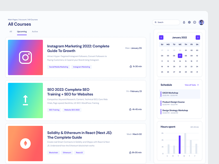 Courses Dashboard Page - Horizon UI by Horizon UI on Dribbble