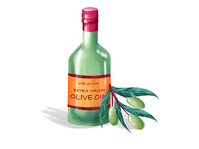 Olive oil bottle Illustration branding cartoon comission design food food illustration illustration olive olive oil package design procreate