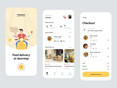 PlateMate app design clean ui delivery app design food app food delivery food delivery app ui illustration minimal mobile app mobile app design mobile design mobile ui order food track order ui design