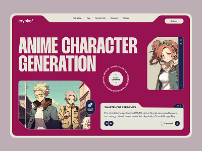 Anime character generation platform anime blockchain character cryptocurrency landing page token ui uidesign web3 website