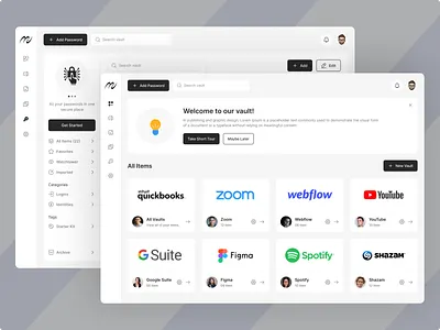 Password Manager Web App dashboard key key management management manager password privacy saas security theme ui design ui kit uiux design user interface voult voult management web app