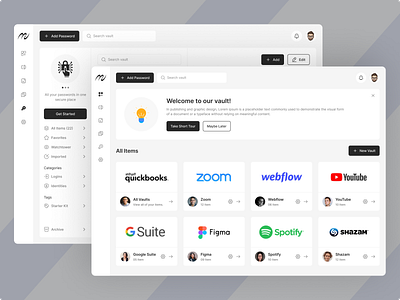 Password Manager Web App dashboard key key management management manager password privacy saas security theme ui design ui kit uiux design user interface voult voult management web app