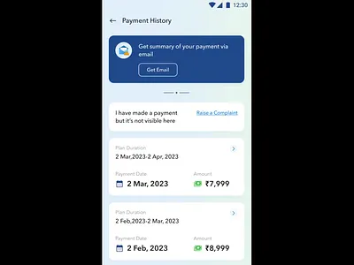 Payment History amount breakup billing bottom sheet card list oneassist payment payment details payment history payment mode transaction details ui ux